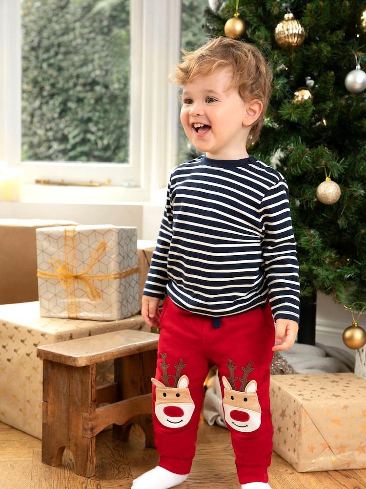 JoJo Maman Bébé Red Reindeer Appliqué Knee Joggers - Image 1 of 4