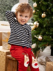 JoJo Maman Bébé Red Reindeer Appliqué Knee Joggers - Image 2 of 4