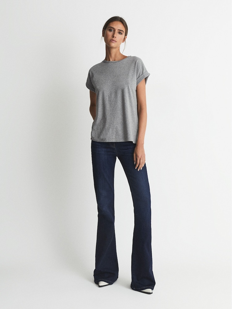 Reiss Grey Marl Tereza Cotton Jersey Crew Neck T-Shirt - Image 1 of 6