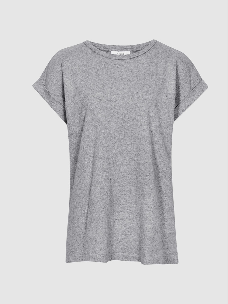 Reiss Grey Marl Tereza Cotton Jersey Crew Neck T-Shirt - Image 2 of 6