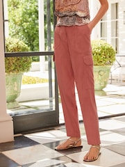 Pink Linen Blend Cargo Taper Trousers - Image 1 of 5