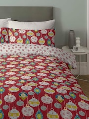 Copenhagen Home Red Christmas Baubles Duvet Cover and Pillowcase Set - Image 2 of 2