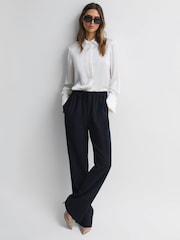 Reiss Navy Hailey Wide Wide Leg Pull On Trousers - Image 1 of 5