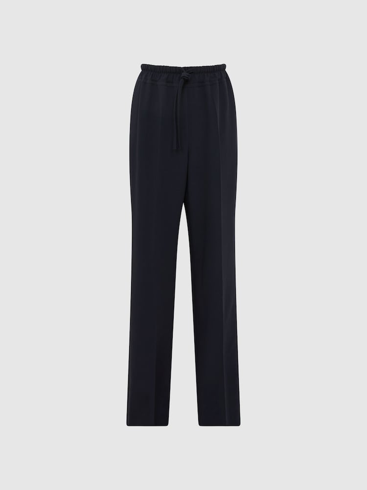 Reiss Navy Hailey Wide Wide Leg Pull On Trousers - Image 2 of 5