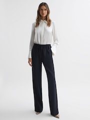 Reiss Navy Hailey Wide Wide Leg Pull On Trousers - Image 3 of 5