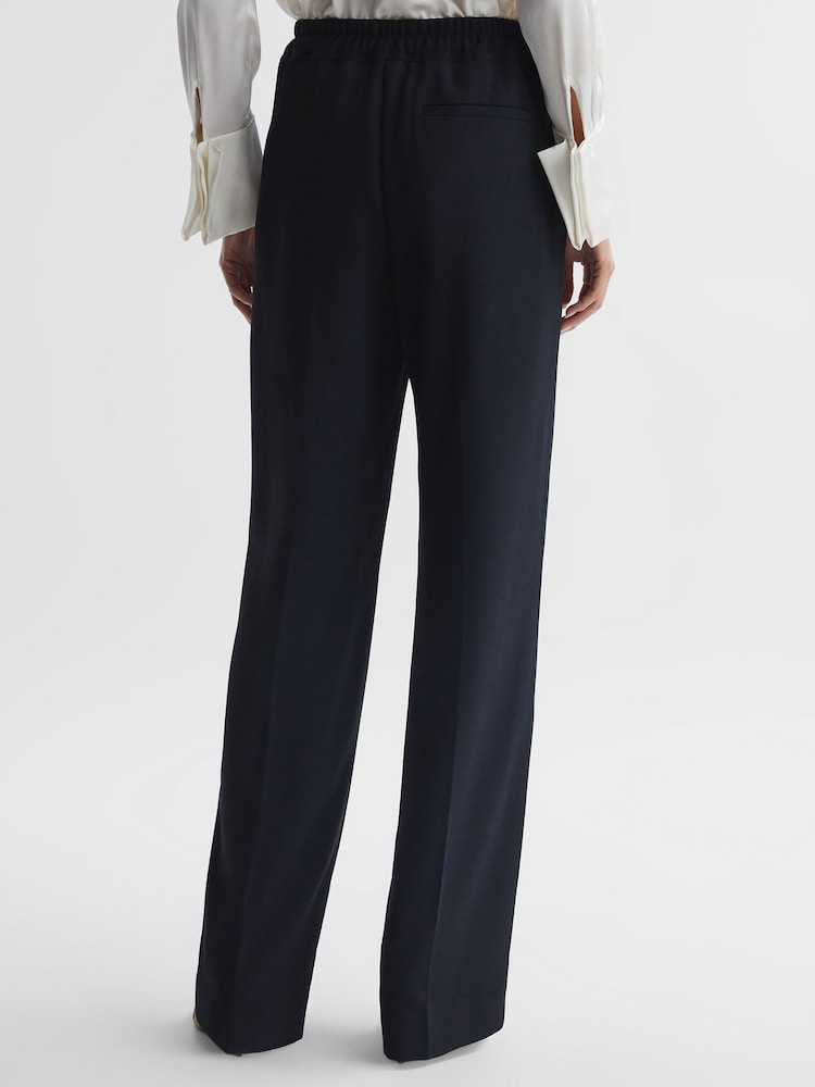 Reiss Navy Hailey Wide Wide Leg Pull On Trousers - Image 5 of 5