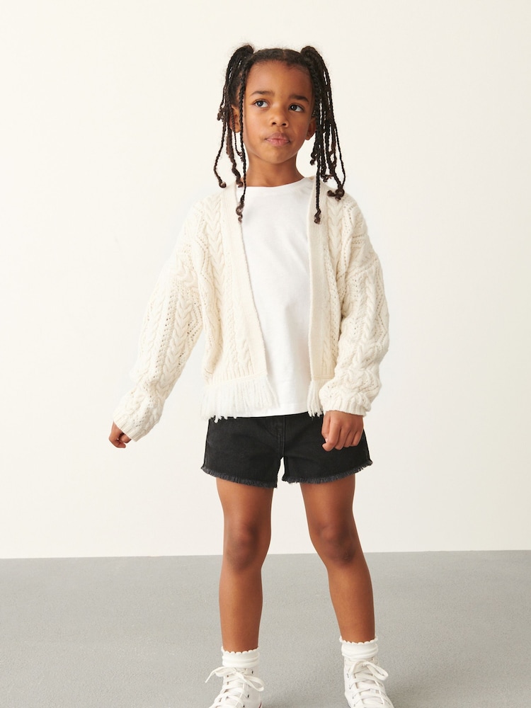 Black Regular Length Frayed Edge Denim Shorts (3-16yrs) - Image 1 of 4