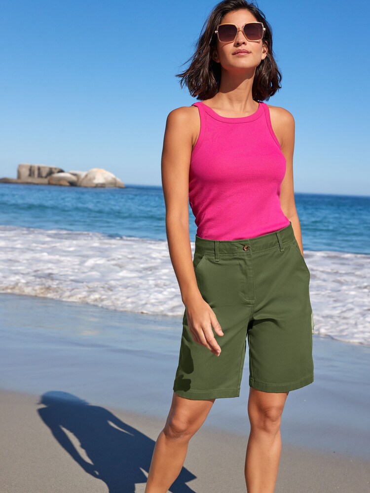 Khaki Green Chino Knee Shorts - Image 1 of 5
