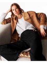 Tan Brown Faux Shearling Lined Shacket - Image 1 of 7