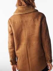 Tan Brown Faux Shearling Lined Shacket - Image 3 of 7