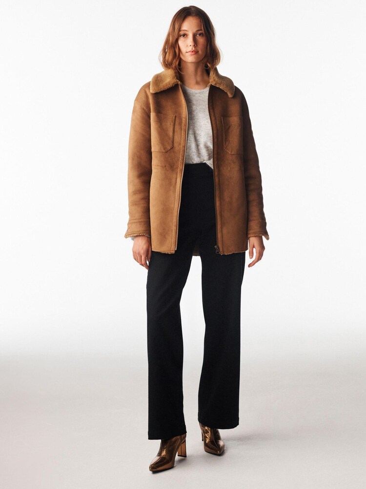 Tan Brown Faux Shearling Lined Shacket - Image 4 of 7