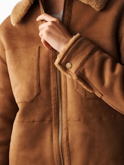 Tan Brown Faux Shearling Lined Shacket - Image 5 of 7