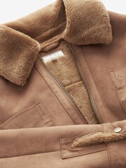 Tan Brown Faux Shearling Lined Shacket - Image 6 of 7