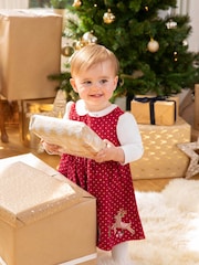 JoJo Maman Bébé Red Reindeer Appliqué Cord Dress - Image 1 of 4