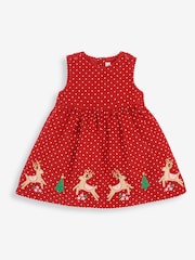 JoJo Maman Bébé Red Reindeer Appliqué Cord Dress - Image 3 of 4
