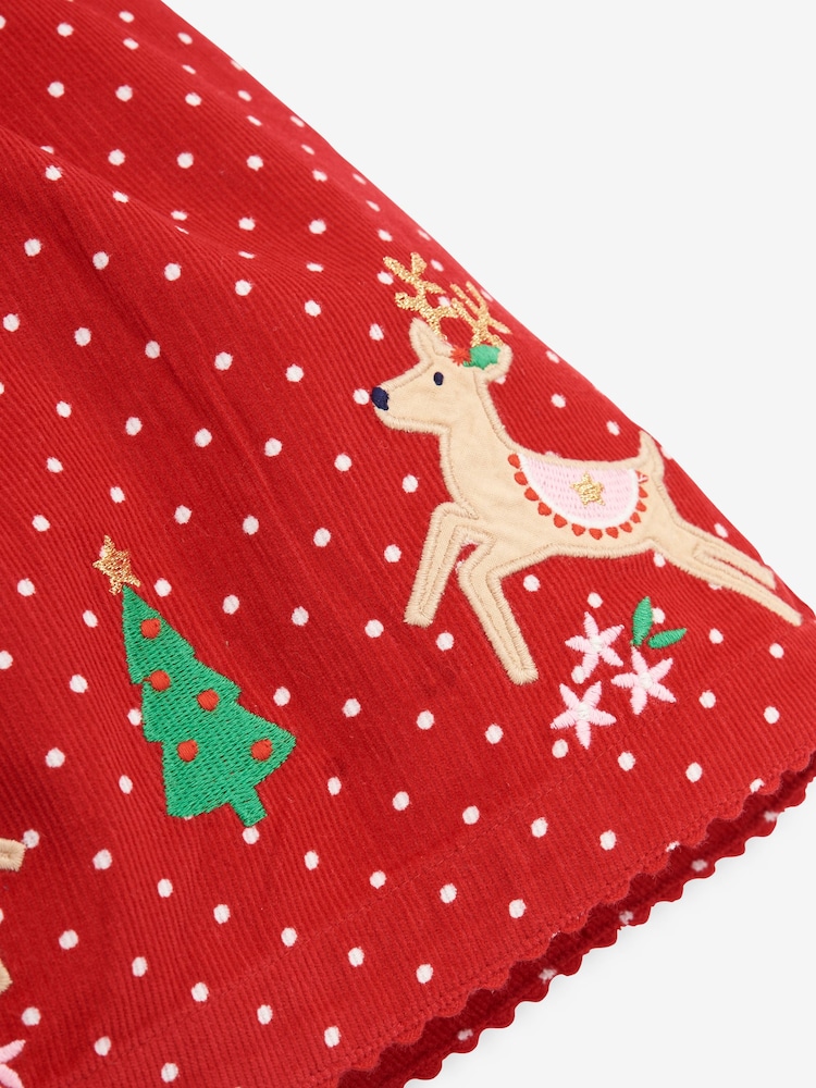 JoJo Maman Bébé Red Reindeer Appliqué Cord Dress - Image 4 of 4