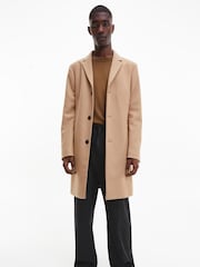 Calvin Klein Brown Recycled Wool Cashmere Coat - Image 1 of 7