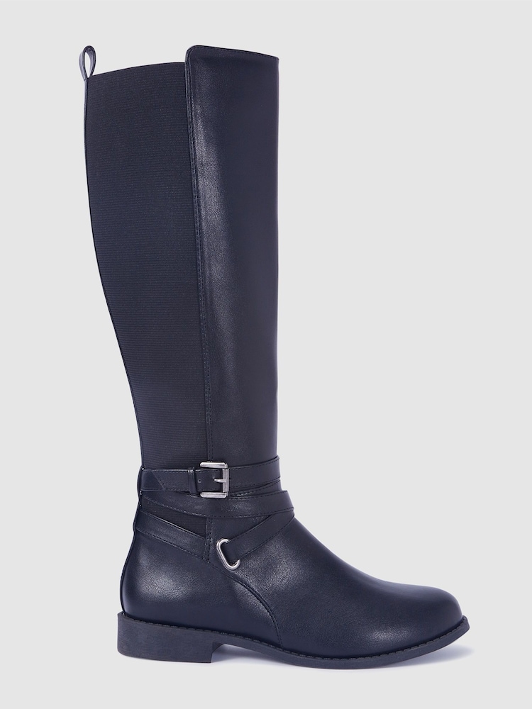 Novo Black Novo Wide Fit Jadine High Buckle Detail Riding Boots - Image 2 of 4