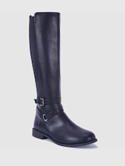 Novo Black Novo Wide Fit Jadine High Buckle Detail Riding Boots - Image 3 of 4