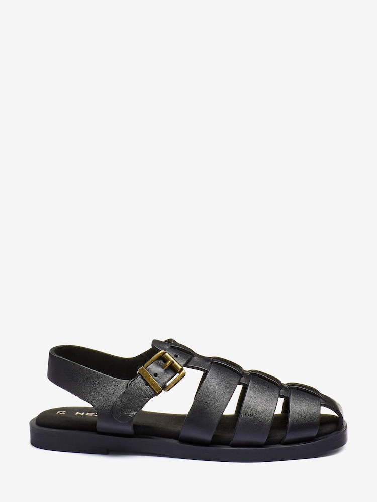 Black Leather Fisherman Sandals - Image 2 of 5