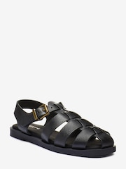 Black Leather Fisherman Sandals - Image 3 of 5