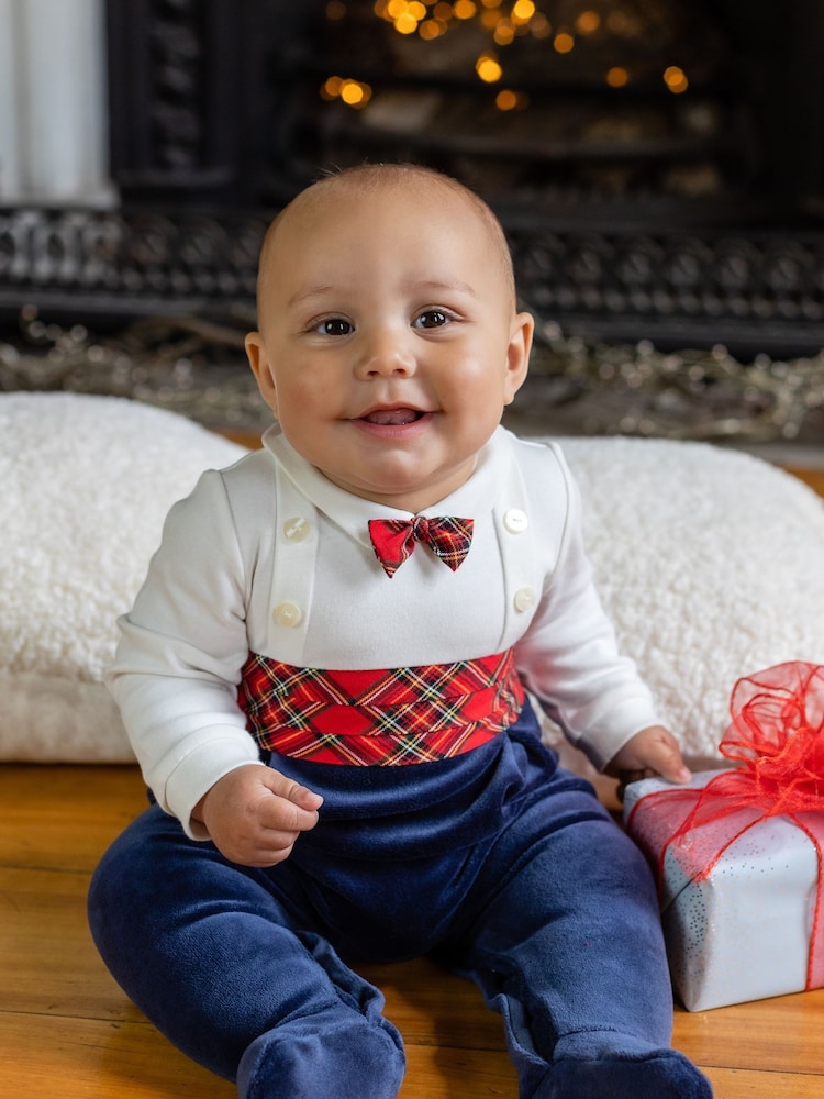 Emile Et Rose Navy Blue And Red Tartan Velour Bow Tie All In One - Image 1 of 3 Emile Et Rose Navy Blue And Red Tartan Velour Bow Tie All In One - Image 1 of 3