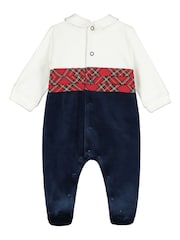 Emile Et Rose Navy Blue And Red Tartan Velour Bow Tie All In One - Image 2 of 2
