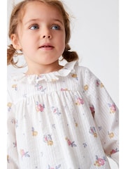 Blue/Pink Ditsy Printed Cotton Ruffle Blouse (3mths-8yrs) - Image 1 of 5