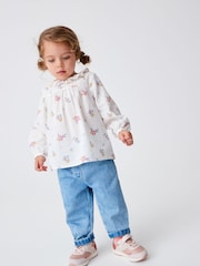 Blue/Pink Ditsy Printed Cotton Ruffle Blouse (3mths-8yrs) - Image 2 of 5