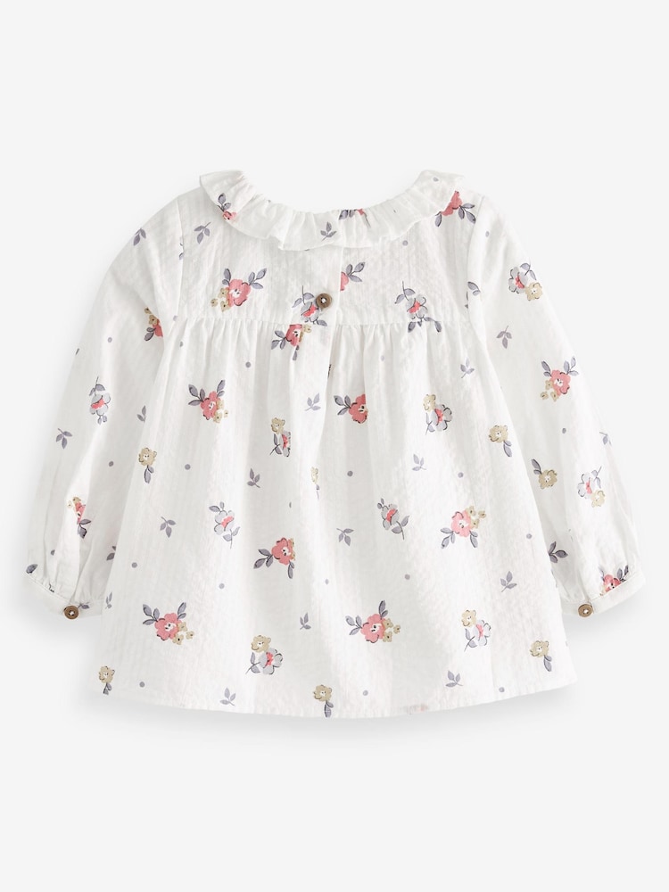 Blue/Pink Ditsy Printed Cotton Ruffle Blouse (3mths-8yrs) - Image 5 of 5