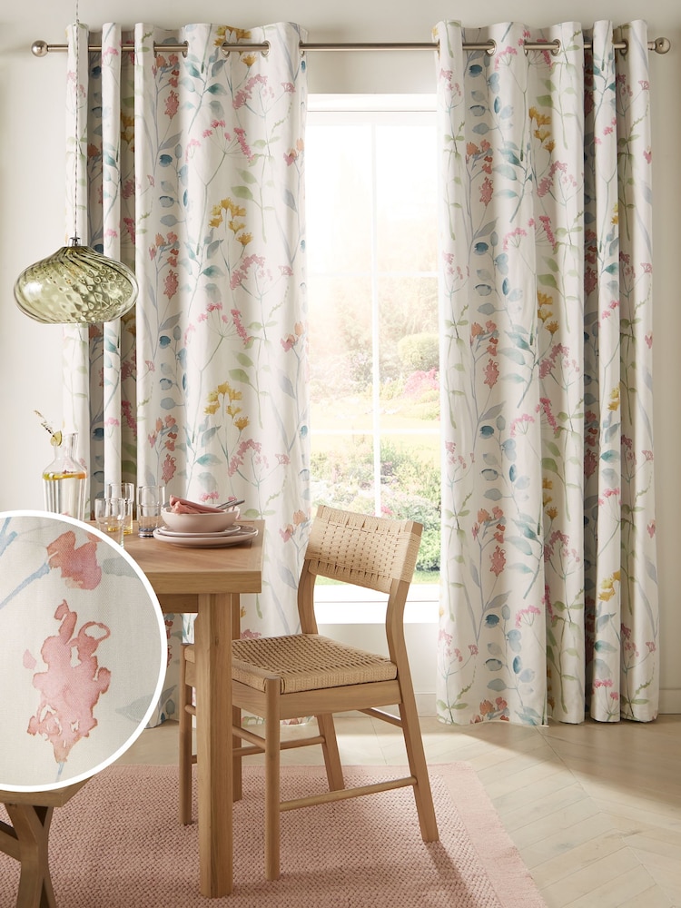 Isla Floral Print 100% Cotton Eyelet Curtains - Image 3 of 8