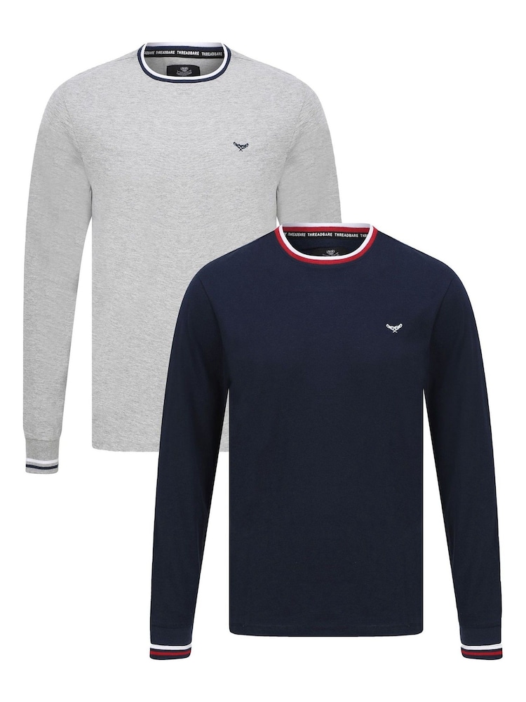 Threadbare Blue Long Sleeve 100% Cotton T-Shirts 2 Packs - Image 1 of 3