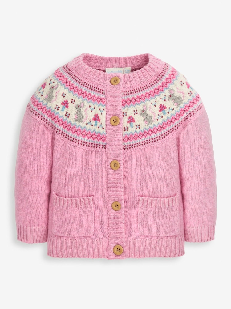 JoJo Maman Bébé Pink Mouse Fairisle Pattern Cardigan - Image 3 of 4