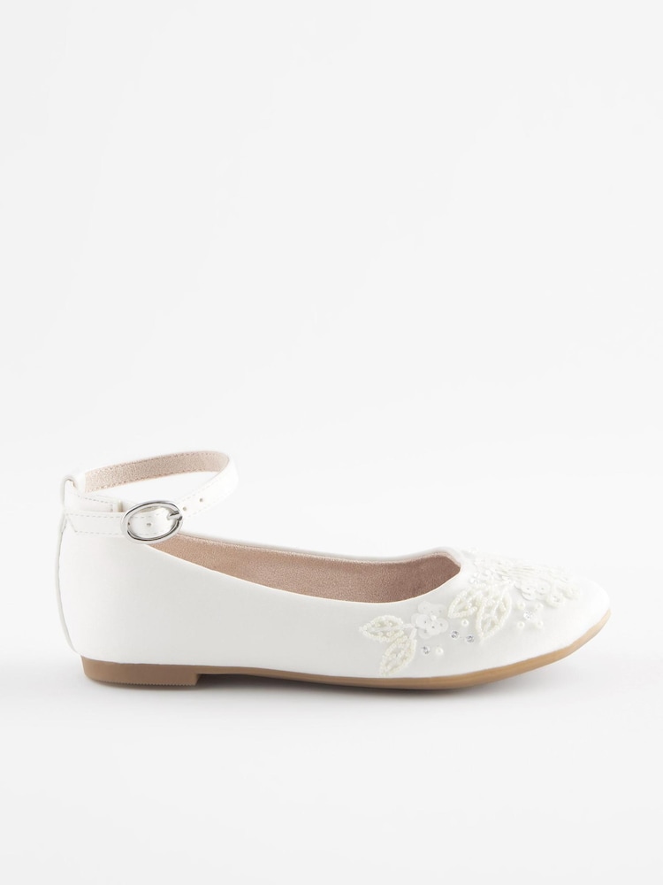 Ivory Satin Floral Embellished Mary Jane Occasion Shoes - Image 2 of 6