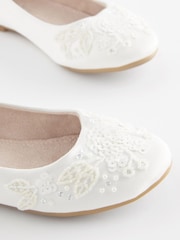 Ivory Satin Floral Embellished Mary Jane Occasion Shoes - Image 3 of 6