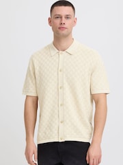 Blend Cream Deven Checked Knit Polo Shirt - Image 1 of 5