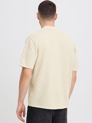 Blend Cream Deven Checked Knit Polo Shirt - Image 2 of 5