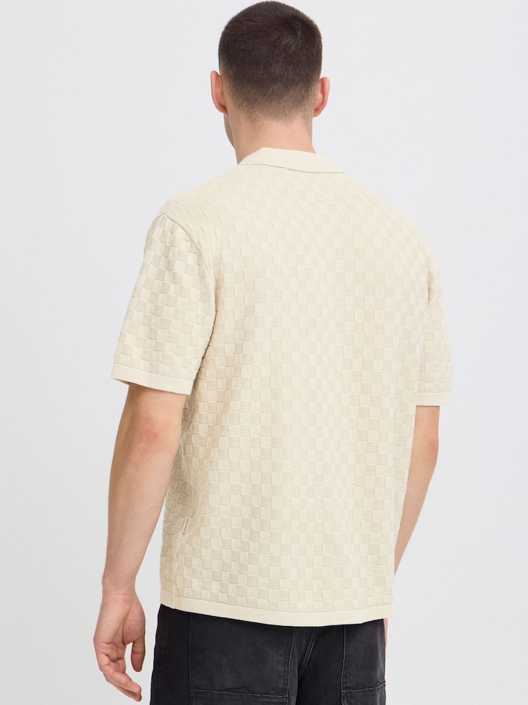 Blend Cream Deven Checked Knit Polo Shirt - Image 2 of 5