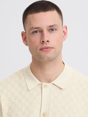 Blend Cream Deven Checked Knit Polo Shirt - Image 4 of 5