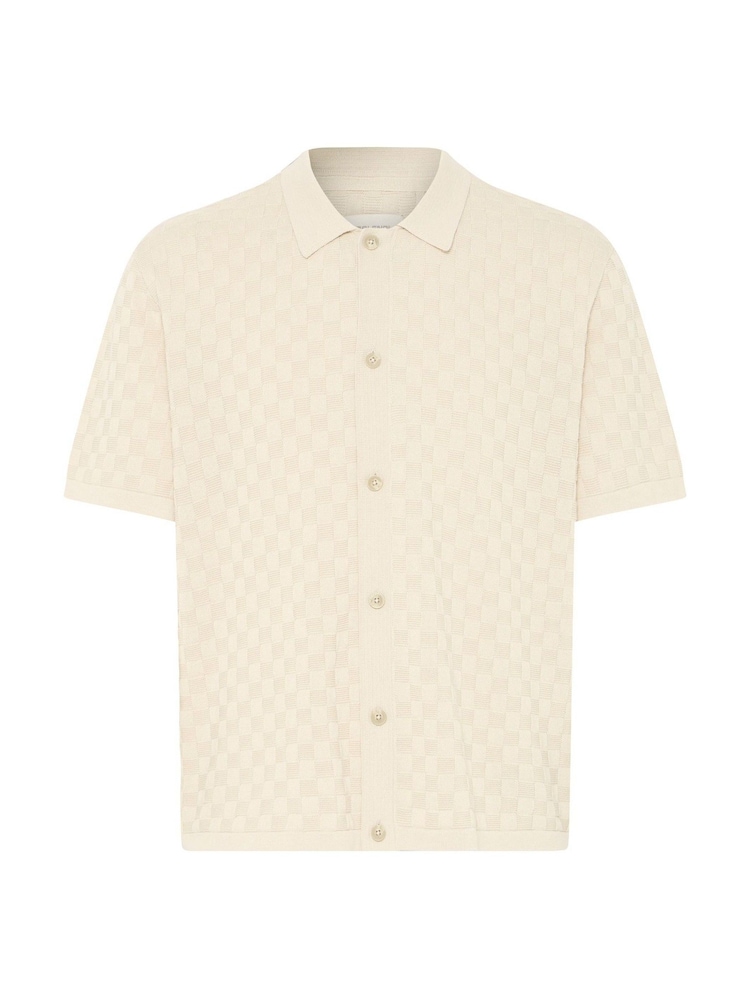 Blend Cream Deven Checked Knit Polo Shirt - Image 5 of 5