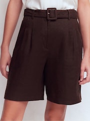 Boden Brown Chelsea Belted Linen Shorts - Image 4 of 6