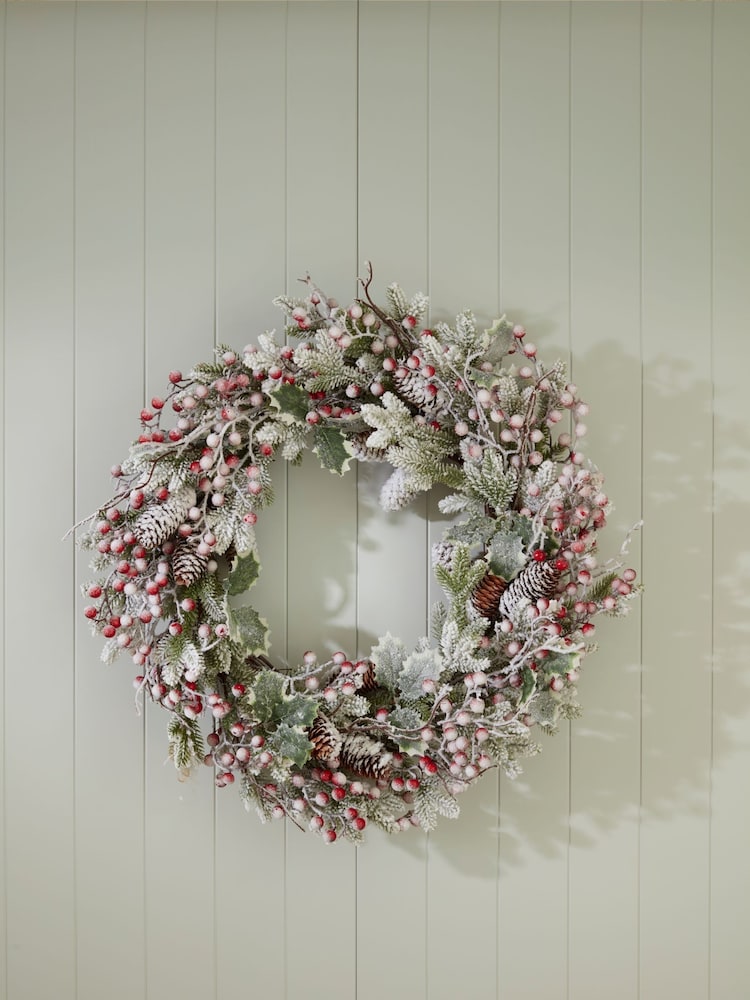 Bayswood Green Frosted Wreath 65cm - Image 1 of 4