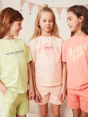 Orange/Pink/Green Slogan 3 Pack Short Pyjamas (3-16yrs) - Image 3 of 5