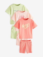 Orange/Pink/Green Slogan 3 Pack Short Pyjamas (3-16yrs) - Image 4 of 5
