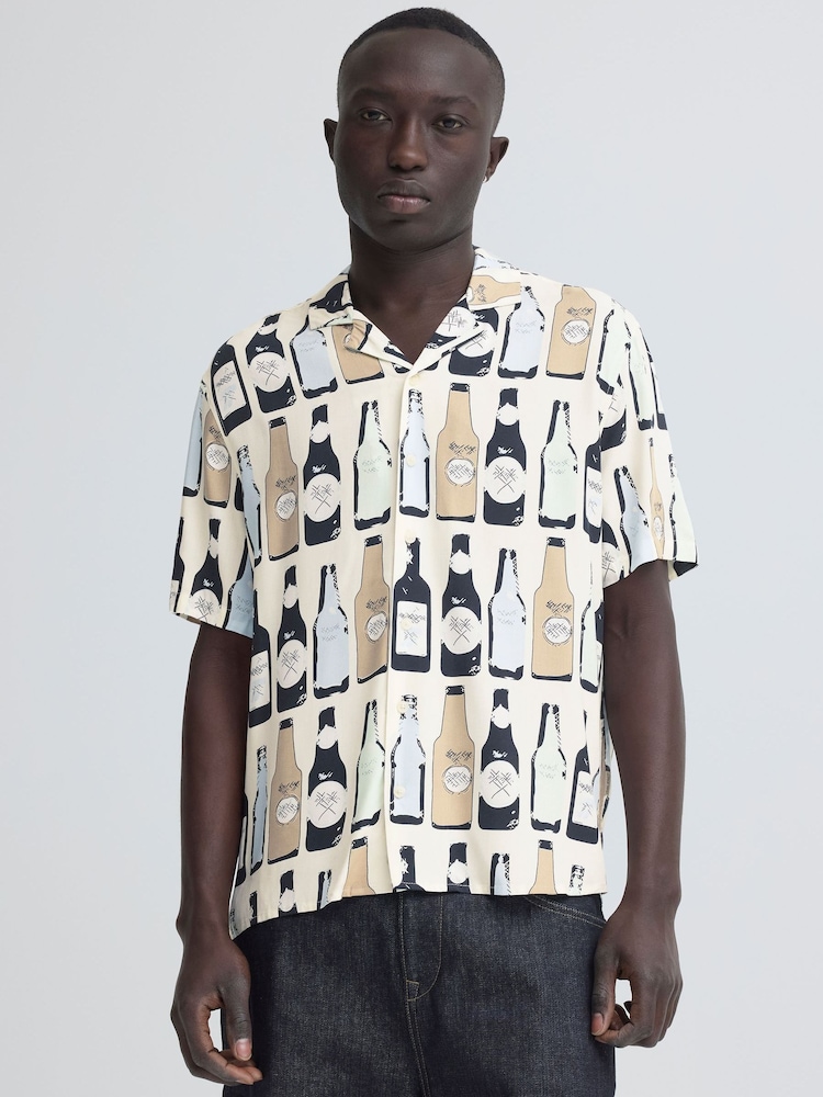 Blend Cream Anvar Bottle Print Short Sleeve Shirt - Image 1 of 5