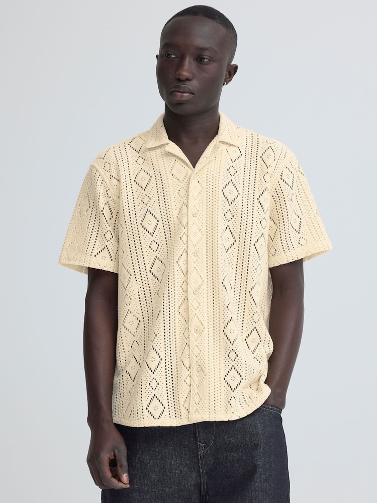 Blend Cream Akon Open Knit Shirt - Image 1 of 4 Blend Cream Akon Open Knit Shirt - Image 1 of 4