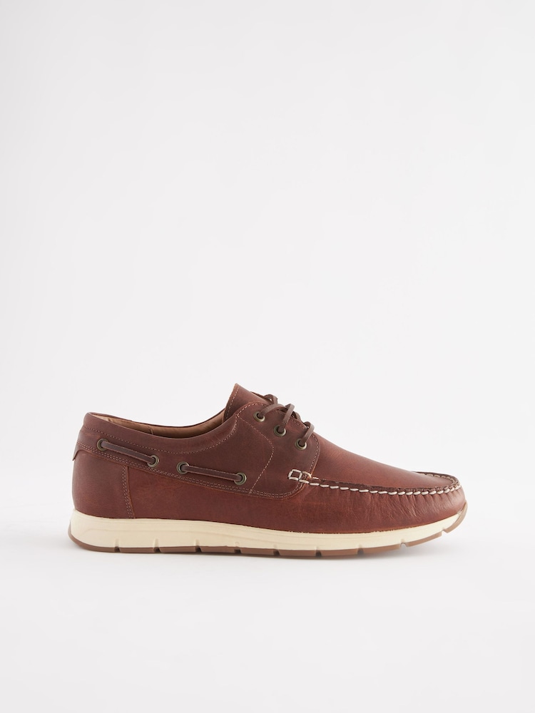 Dark Tan Leather Boat Shoes - Image 3 of 6
