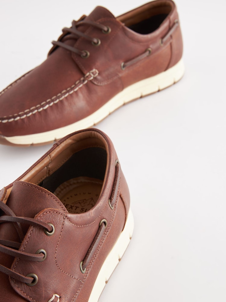 Dark Tan Leather Boat Shoes - Image 4 of 6