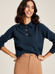Joules Mia Navy Blue Pointelle Jumper With Collar - Image 1 of 6