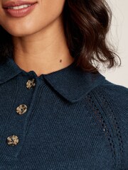 Joules Mia Navy Blue Pointelle Jumper With Collar - Image 4 of 6